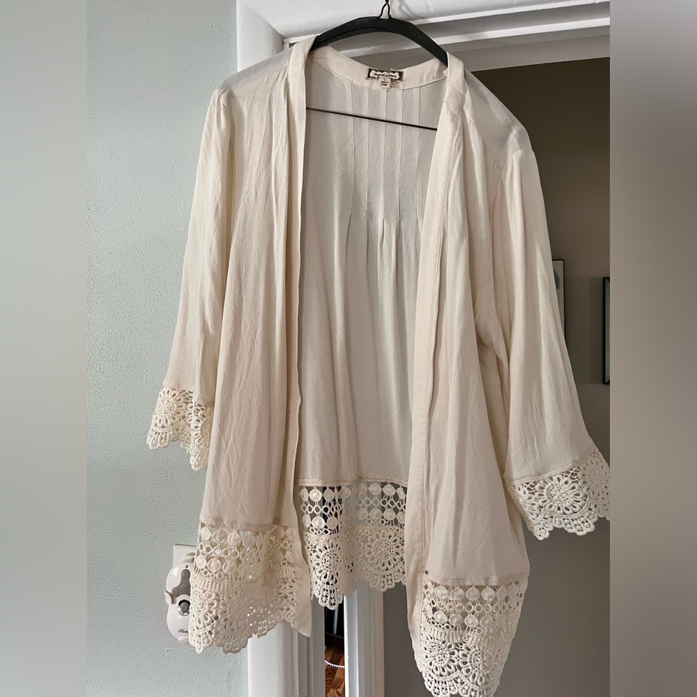 Lipstick Boutique Beige Lace Cardigan